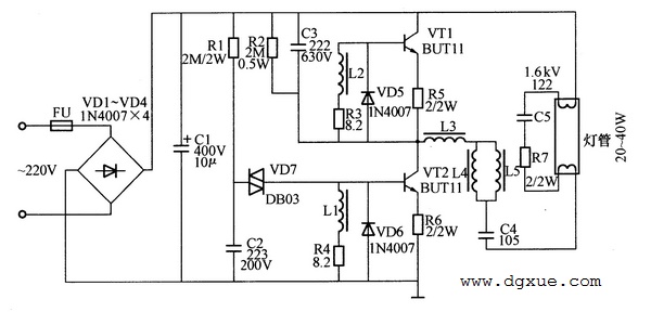 日光灯节能电子镇流器电路