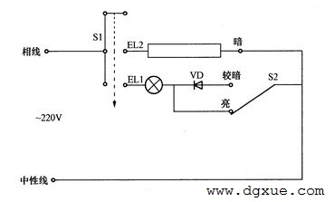 两盏灯在电路中的明暗控制