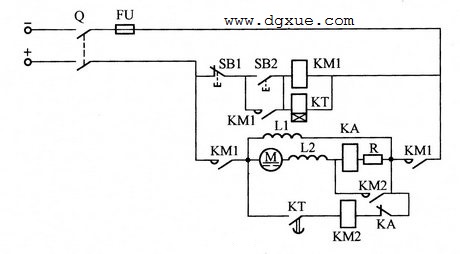 按速度电流时间原则切除直流电动机启动电阻的电路接线图