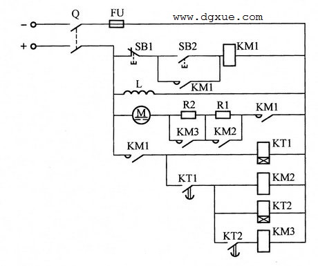 按速度电流时间原则切除直流电动机启动电阻的电路接线图