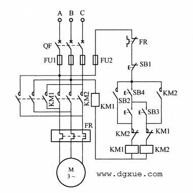 防止误启动（需同时按两个按钮）电动机正反转控制电路接线图