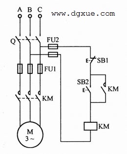 松开按钮后自锁转动的电动机启动控制电路接线图