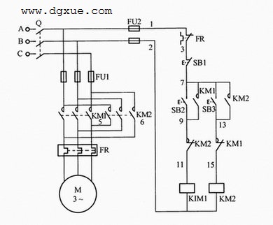 接触器互锁电动机正反转控制电路接线图