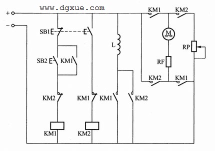 按钮控制直流电动机反接制动电路接线图