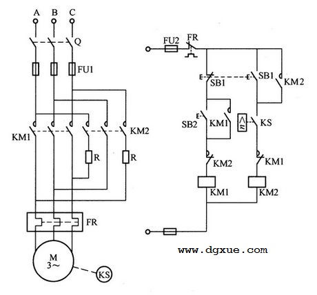两款异步电动机反接制动控制电路接线图