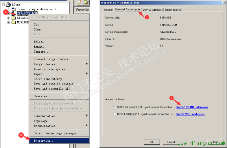 通过S7 subnet ID网络通讯方式建立PC与6RA80装置远程通讯