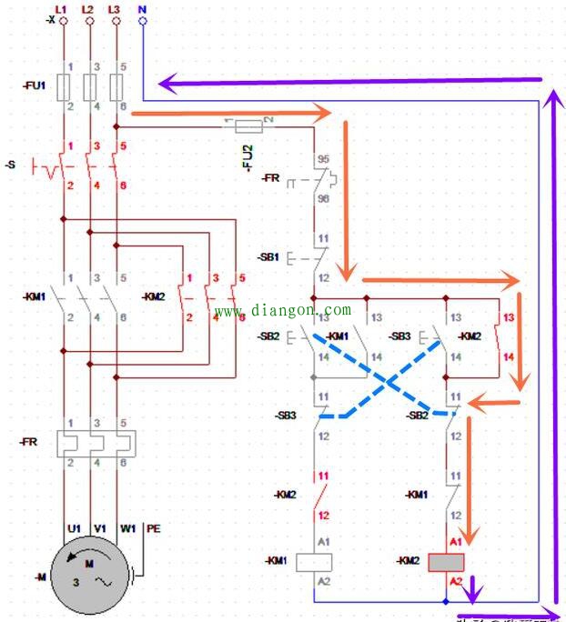 三相交流电动机正反转互锁电路的分析