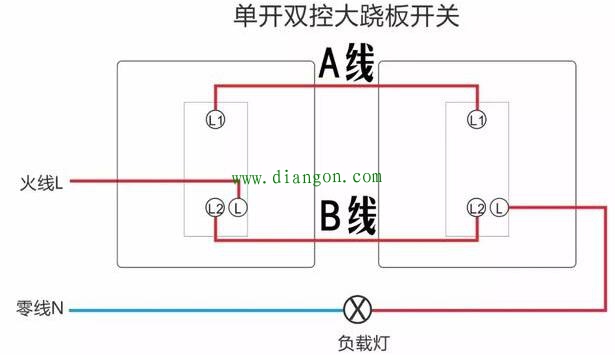 单开双控开关接线图实物图_单开双控开关接线方法图解