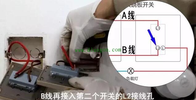 单开双控开关接线图实物图_单开双控开关接线方法图解