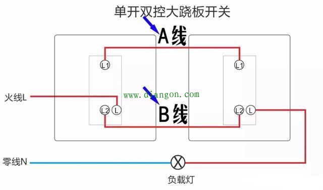 单开双控开关接线图实物图_单开双控开关接线方法图解