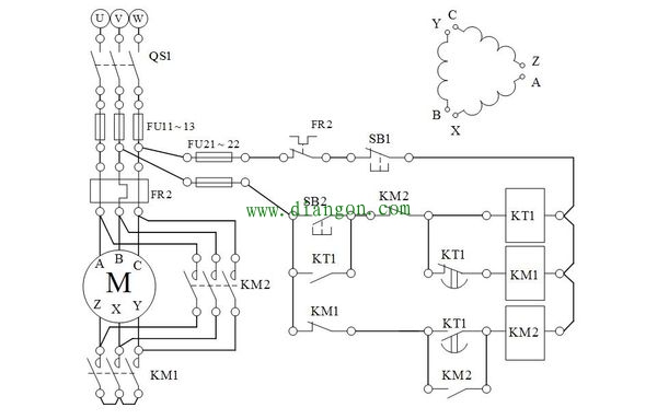 星三角降压启动原理图与接线图讲解