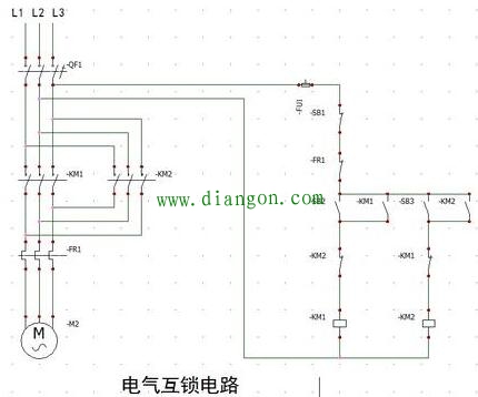 接触器自锁互锁的电动机正反转控制线路图原理图解