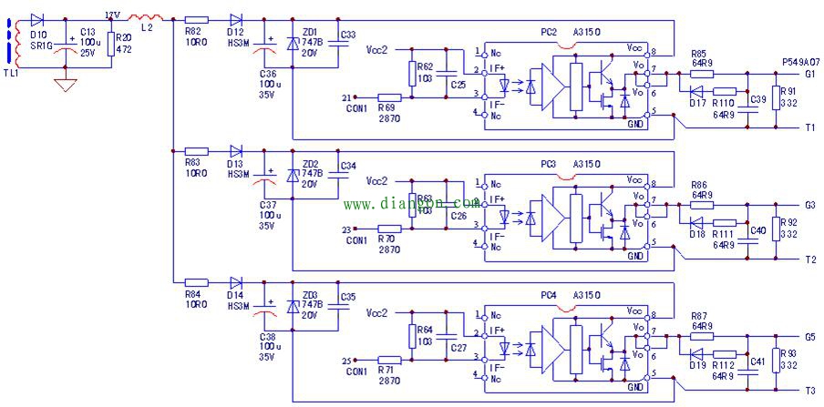台安E310-0.75kW变频器电源/驱动板电路