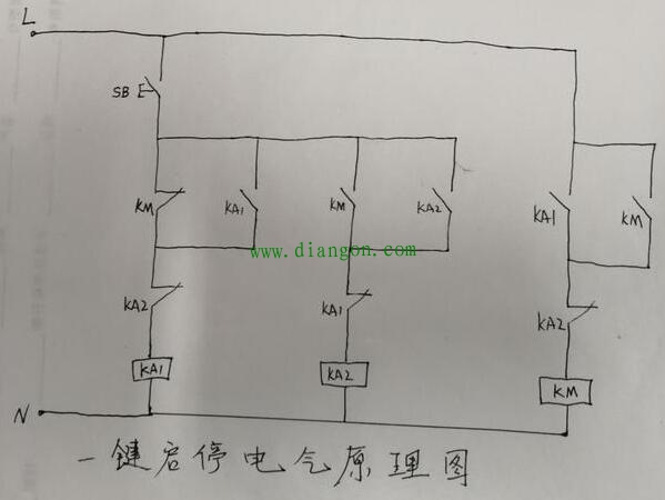 一键启停电路图动作原理图解