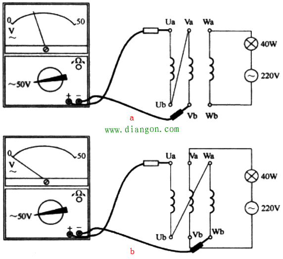 用万用表交流法和直流法判别电动机三相绕组首尾端