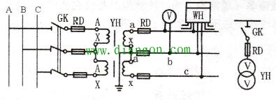 电压互感器V/V连接方式电路