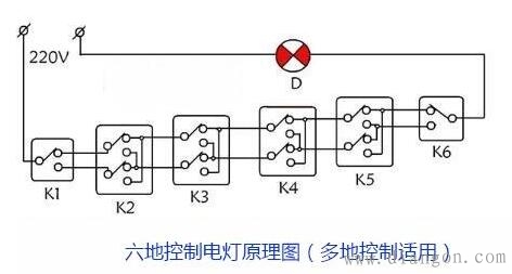 多地控制一盏灯开关安装接线方法图解