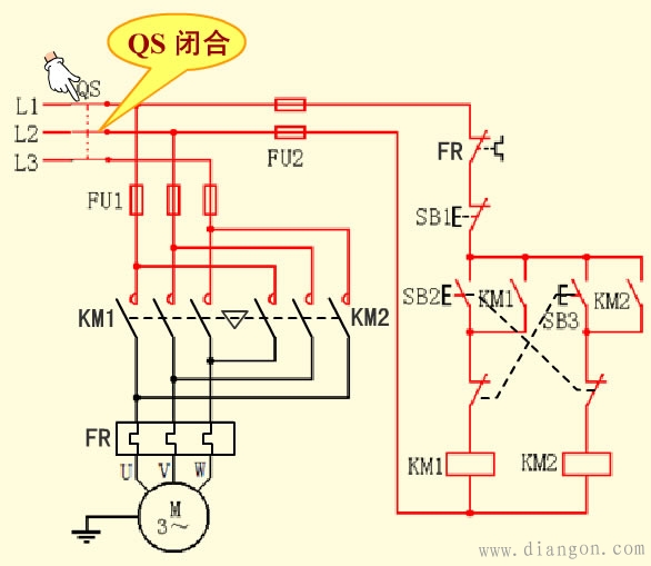 按钮联锁正反转控制电路线路原理图解