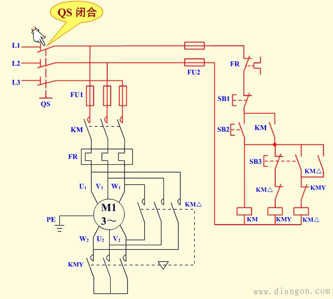 星形三角形降压启动电路原理图解