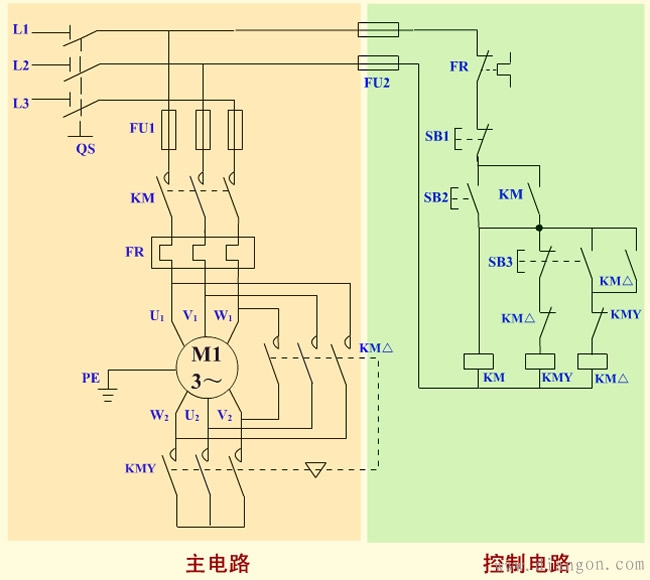 星形三角形降压启动电路原理图解