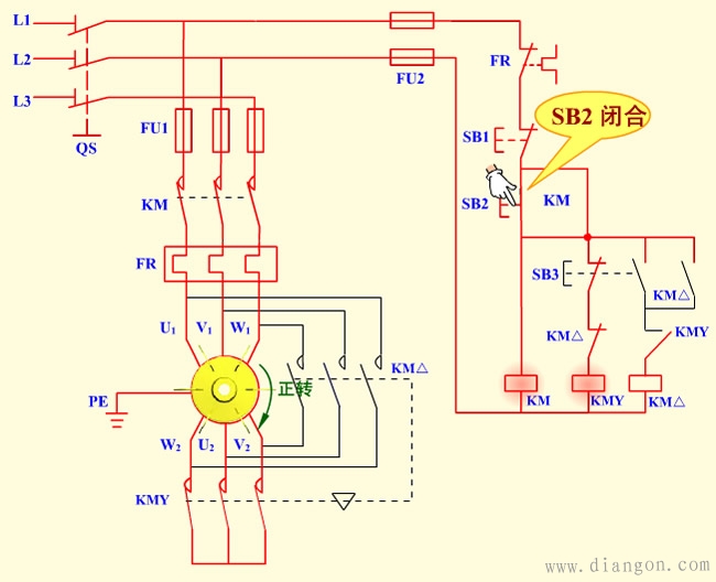 星形三角形降压启动电路原理图解