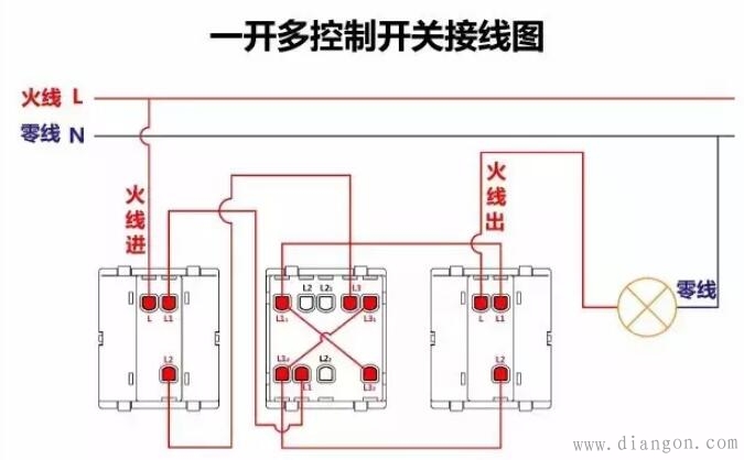 单控开关接线图_双控开关接线图_三控开关接线图_家装常见开关接线图