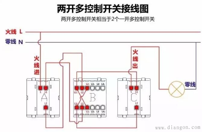 单控开关接线图_双控开关接线图_三控开关接线图_家装常见开关接线图