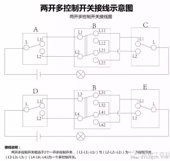 单控开关接线图_双控开关接线图_三控开关接线图_家装常见开关接线图