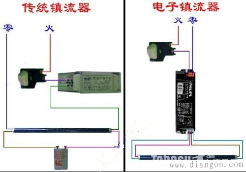 传统镇流器与电子镇流器接法图解