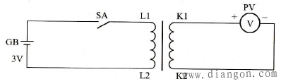 直流法测定电流互感器极性的连接电路