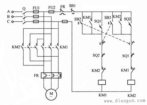 电动机自动循环行程控制电路