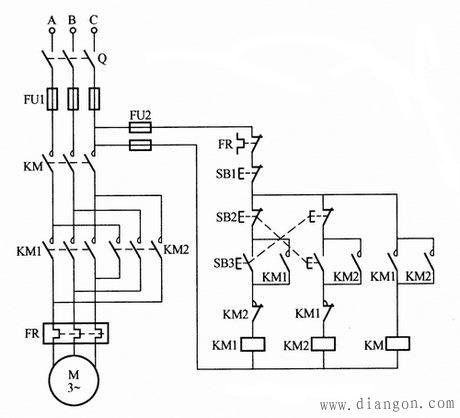 三个接触器互锁电动机正反转控制电路图