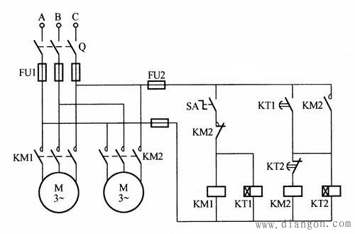 两台电动机交替启动停止电路图
