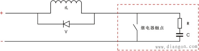 用RC消火花电路消除继电器触点动作时产生的火花