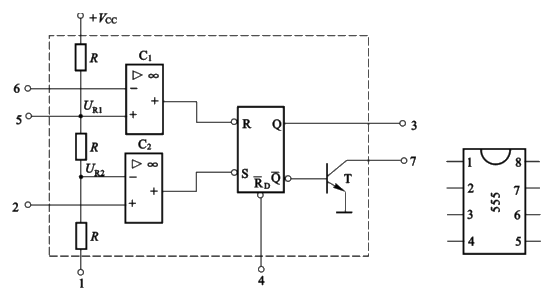 555定时器电路结构图与管脚排列图_555定时器功能表_555定时器引脚图