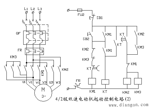 4/2极双速电动机起动电路原理图解