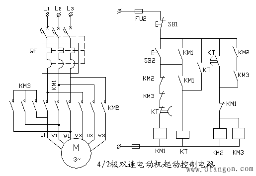 4/2极双速电动机起动电路原理图解