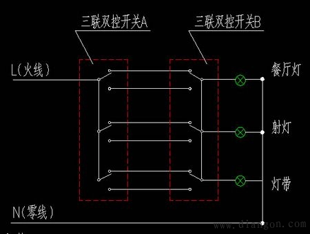 双联开关接线图_双联开关接线图_双联双控开关接线图_三联双控开关接线图