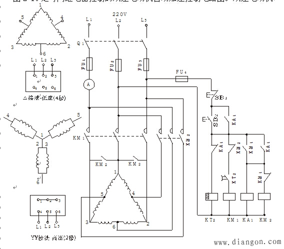 时间继电器控制双速电动机自动加速控制电路图解