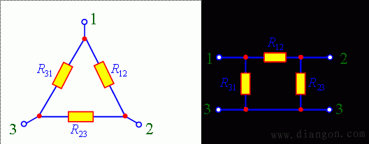 电阻的星形网络与三角形网络的等效变换