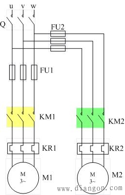 两台笼型电动机M1、M2顺序起停的控制线路设计