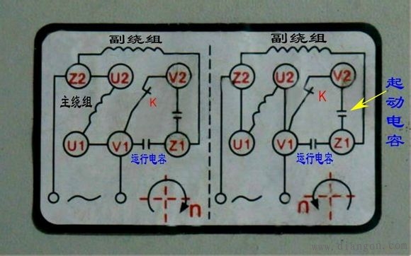 单相电机电容接线图_单相电机正反转实物接线图集_单相电机正反转原理图解