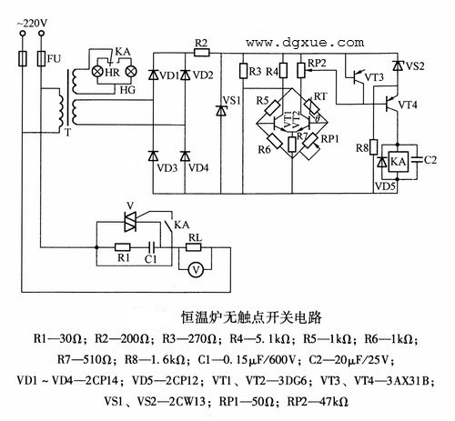 恒温炉无触点开关电路一例