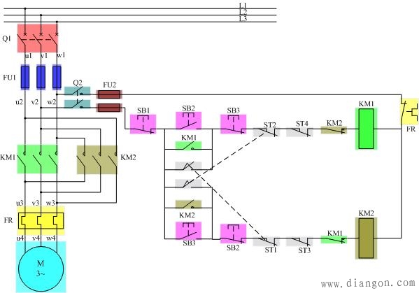 电动机正反转自动循环控制线路图解