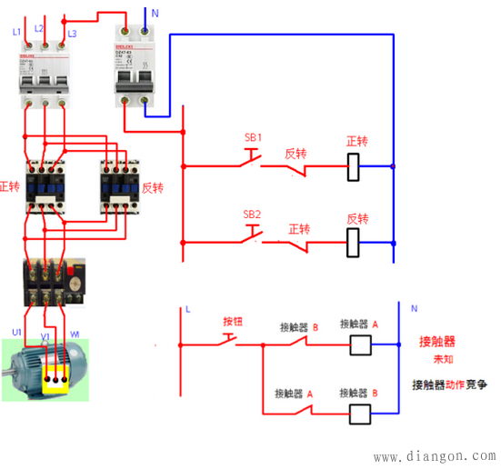 电动机正反转控制电路_三相电机正反转电路图_正反转接线图正反转电路图及原理