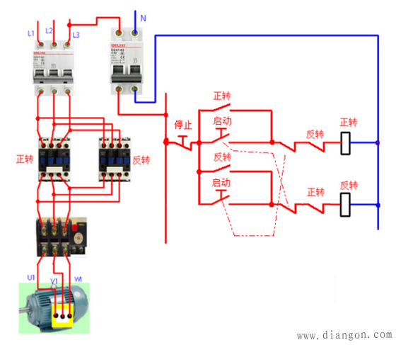 电动机正反转控制电路_三相电机正反转电路图_正反转接线图正反转电路图及原理