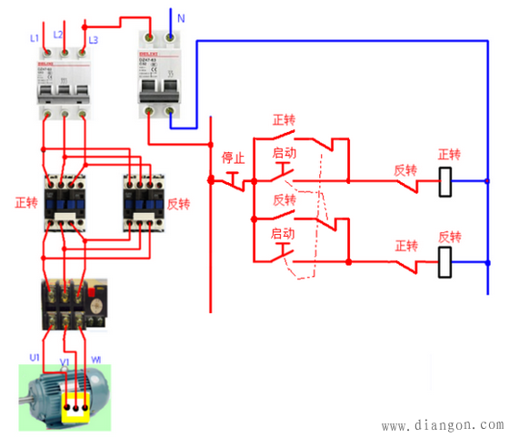 电动机正反转控制电路_三相电机正反转电路图_正反转接线图正反转电路图及原理