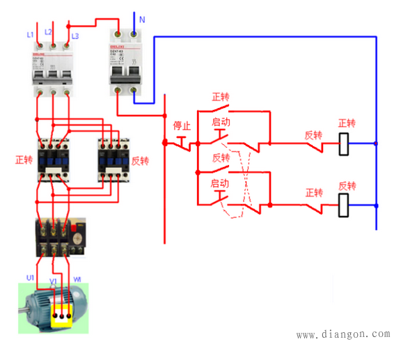 电动机正反转控制电路_三相电机正反转电路图_正反转接线图正反转电路图及原理