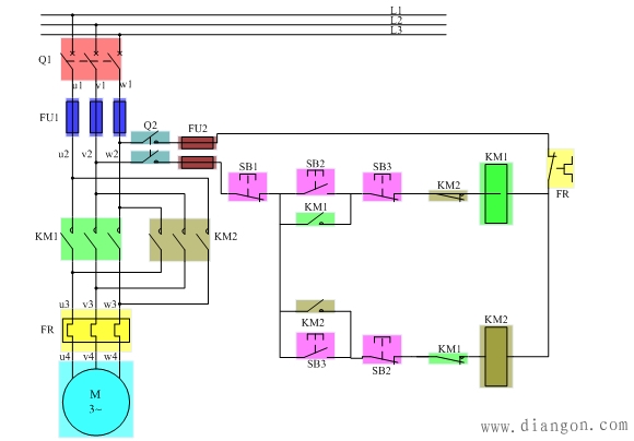 电动机正反转自动循环控制线路原理图解
