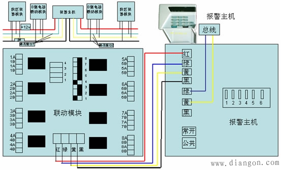 输出继电器与入侵报警主机接口接线图解